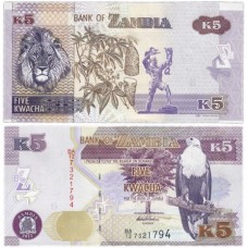 Банкнота 5 квача 2012 год. Замбия. Pick 50. Из банковской пачки (UNC)