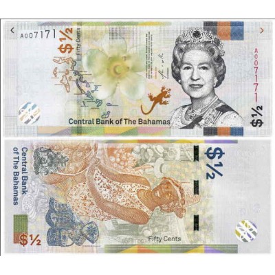 Банкнота 1/2 доллара 2019 года Багамские острова. Из банковской пачки (UNC)