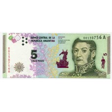 Банкнота 5 песо 2015 года. Аргентина. UNC