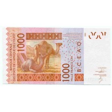 Банкнота 1000 франков 2003 года  Сенегал. Из банковской пачки 
