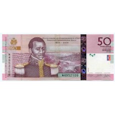 Банкнота 50 гурдов 2014 года. 200 лет Независимости. Гаити. Из банковской пачки 