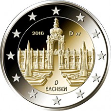 Саксония «Дворец Цвингер в Дрездене». 2 евро 2016 года. Германия
