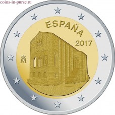 Церковь Санта-Мария-дель-Наранко в Овьедо. 2 евро 2017 года. Испания